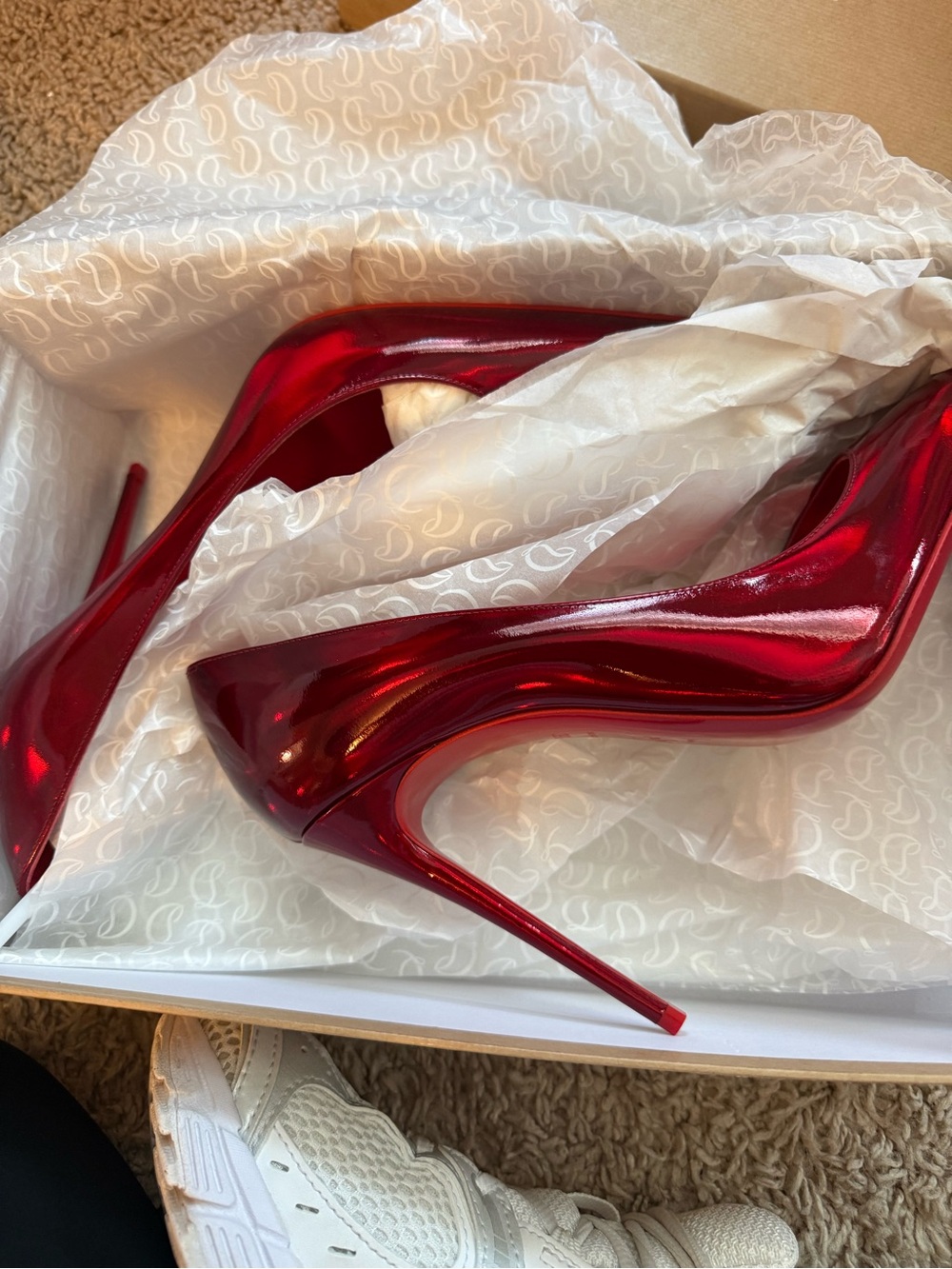 Christian Louboutin Metallic Red Pointed-Toe Stiletto Pumps - Picture 3 of 7